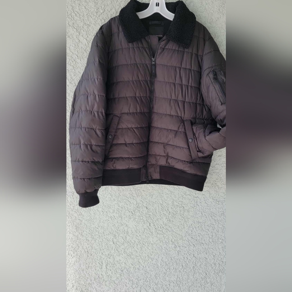 Banana Republic Men’s Puffer Bomber Jacket L Brown Water Resistant Sherpa Collar - Picture 5 of 16